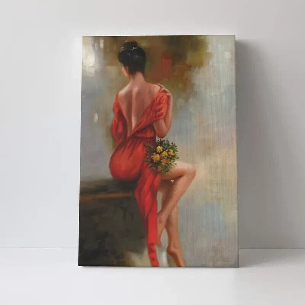 Stunning Woman By The Bath With Flowers Canvas Print Framed 12" x 16" NEW! Home & Garden:Home Décor:Posters & Prints Style Your Walls